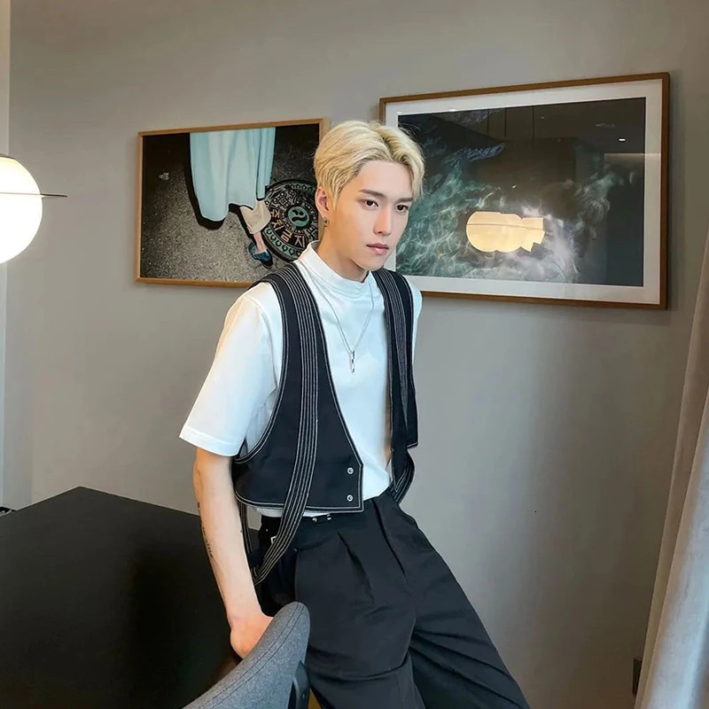 Summer Niche n Outer Workwear Korean Style Highend Functional Cargo Suit Vest Mens Jacket Trendy Aesthetic Chic 250605Z