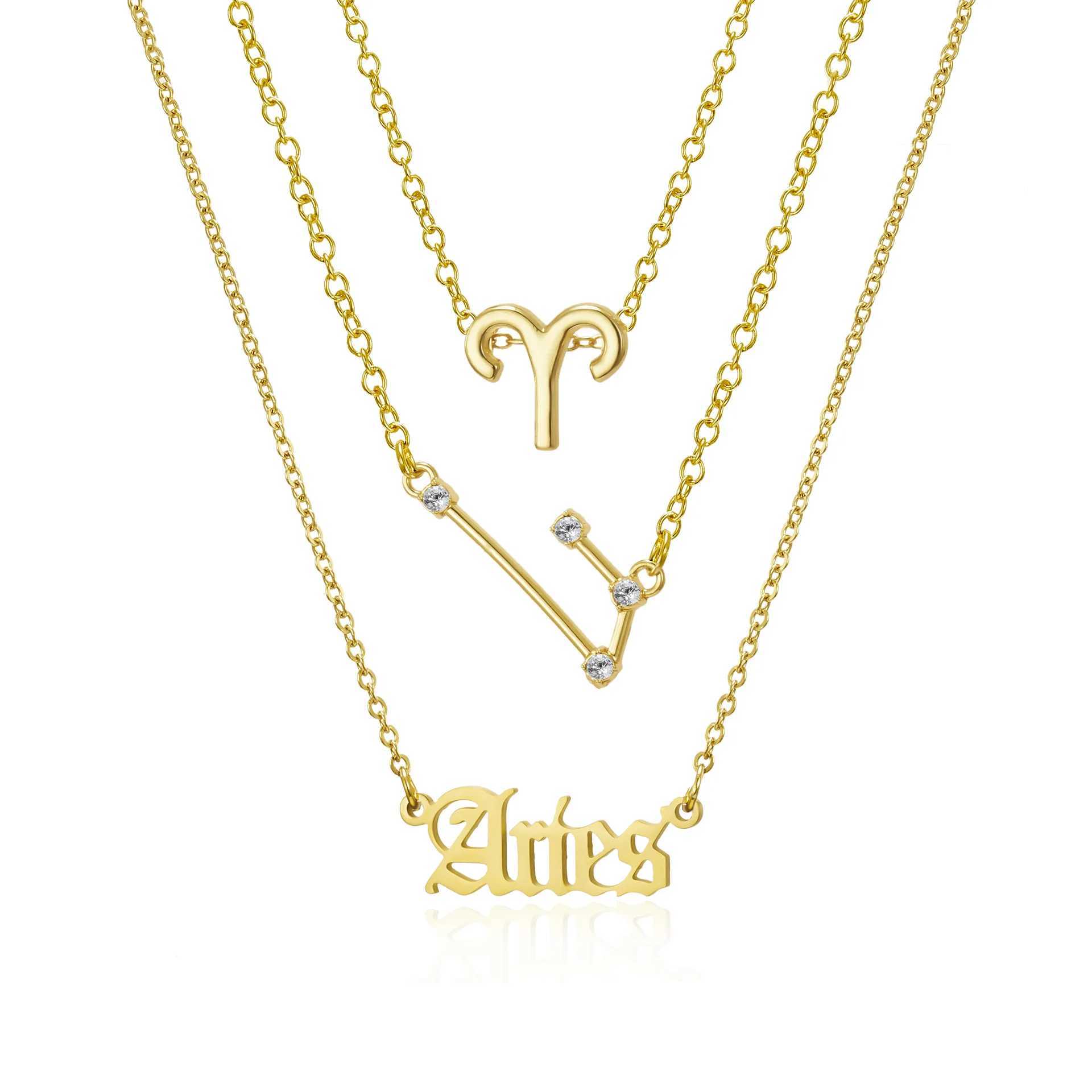 3Pcs/set 12 Zodiac Sign Necklace For Women 12 Constellation Pendant Chain Choker Birthday Jewelry With Cardboard Card XJ250604
