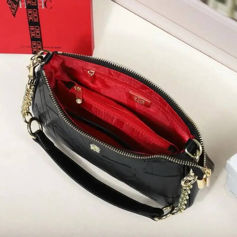 CH Women's Handbag Partition Durable Brand Fashion Large Capacity Bent Moon Simple Shoulder Crossbody Bag