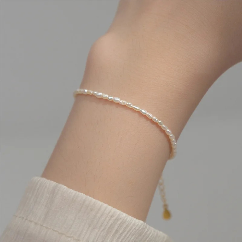 HENGSHENG Small Size 3-4mm Natural Freshwater White Pearls Rice Shape Bracelet Simple Trendy Style For Women Girls Jewelry Gifts 250604