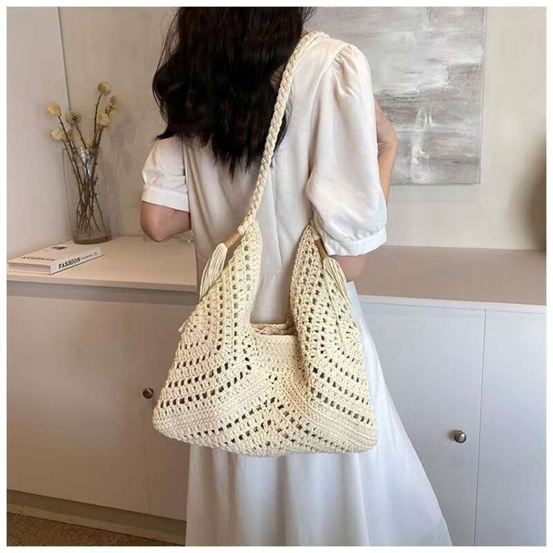 Straw Beach Tote Woven Women S Summer Shoulder Beach Vacation Versatile Yarn Large Capacity Crossbody Bag Straw Large Tote