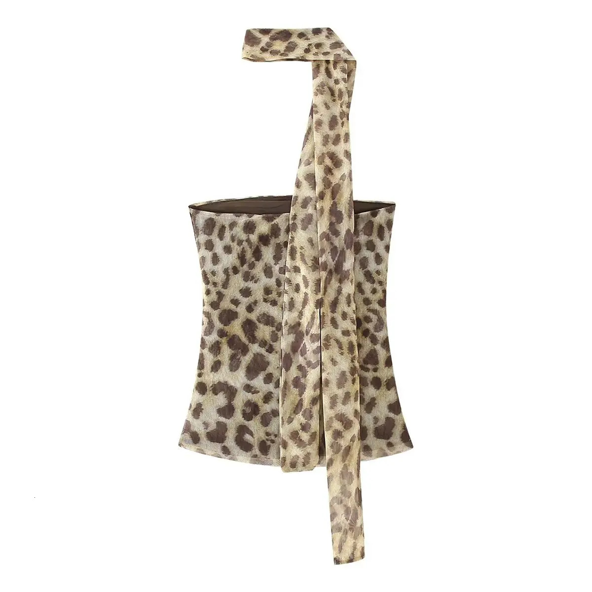 Tulle Printed Bandeau Top and Long Skirt Leopard Wear Women Summer Vacation Set Clothing 250605A