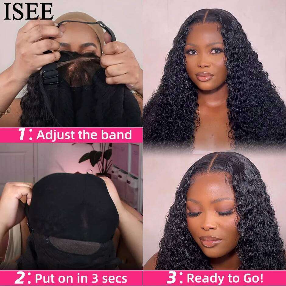 Wear ISEE HAIR PreBleached Knots Kinky Curly HD Glueless Human Wigs Ready To Go Pre Cut Lace PrePlucked Hairline Wig
