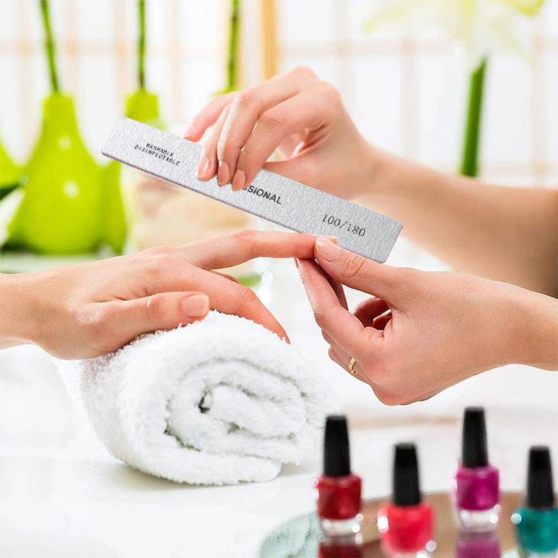 20Pcs/lot Professional Rectangle Nail Files Grey Buffer 80/100/180 Grit Washable Files For Manicure Straight Nail Care Tools 250605