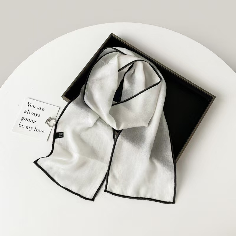 T891 solid color small silk scarf ladies Korean version all-match narrow long scarf hairband temperament ribbon scarf