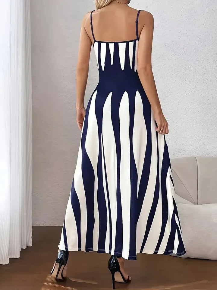 Summer Casual VNeck Sleeveless Long Dress European Style Print Strapless Gown Elegant Womens Maxi Dress 250604