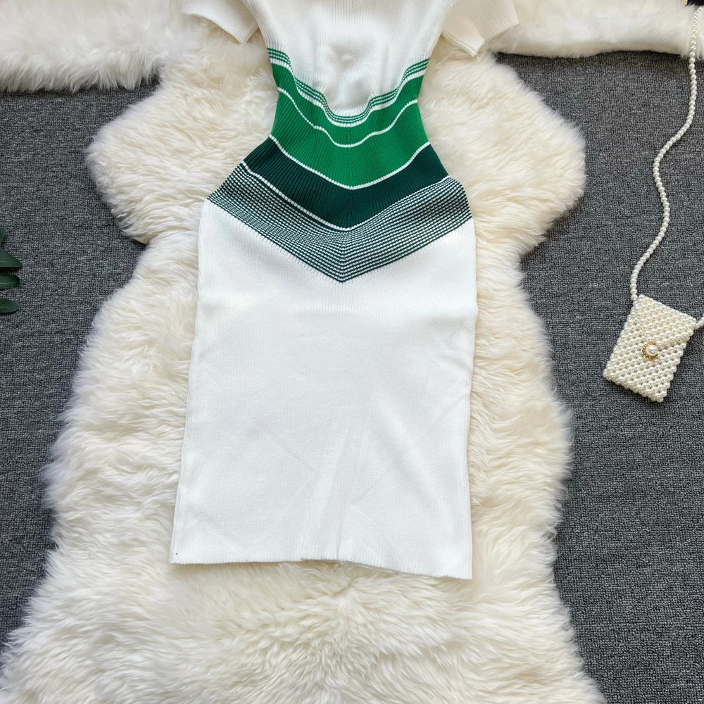 YuooMuoo Chic Fashion Sexy Wrap Hips Mini Dress Ins Patchwork Slim Waist Knitted Summer Streetwear Lady Outfits 250604