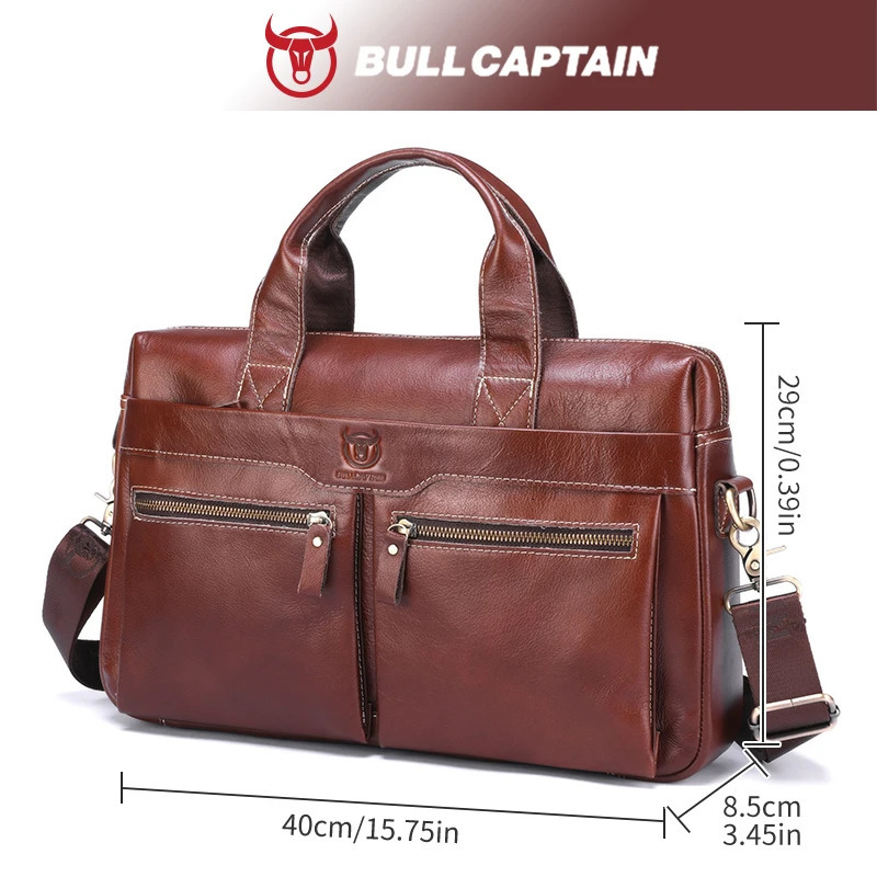 BULLCAPTAIN Mens Leather Briefcase Can Be Used For 15.5-Inch Notebook Large-Capacity Work Bags Business Shoulder Messenger Bag 250603