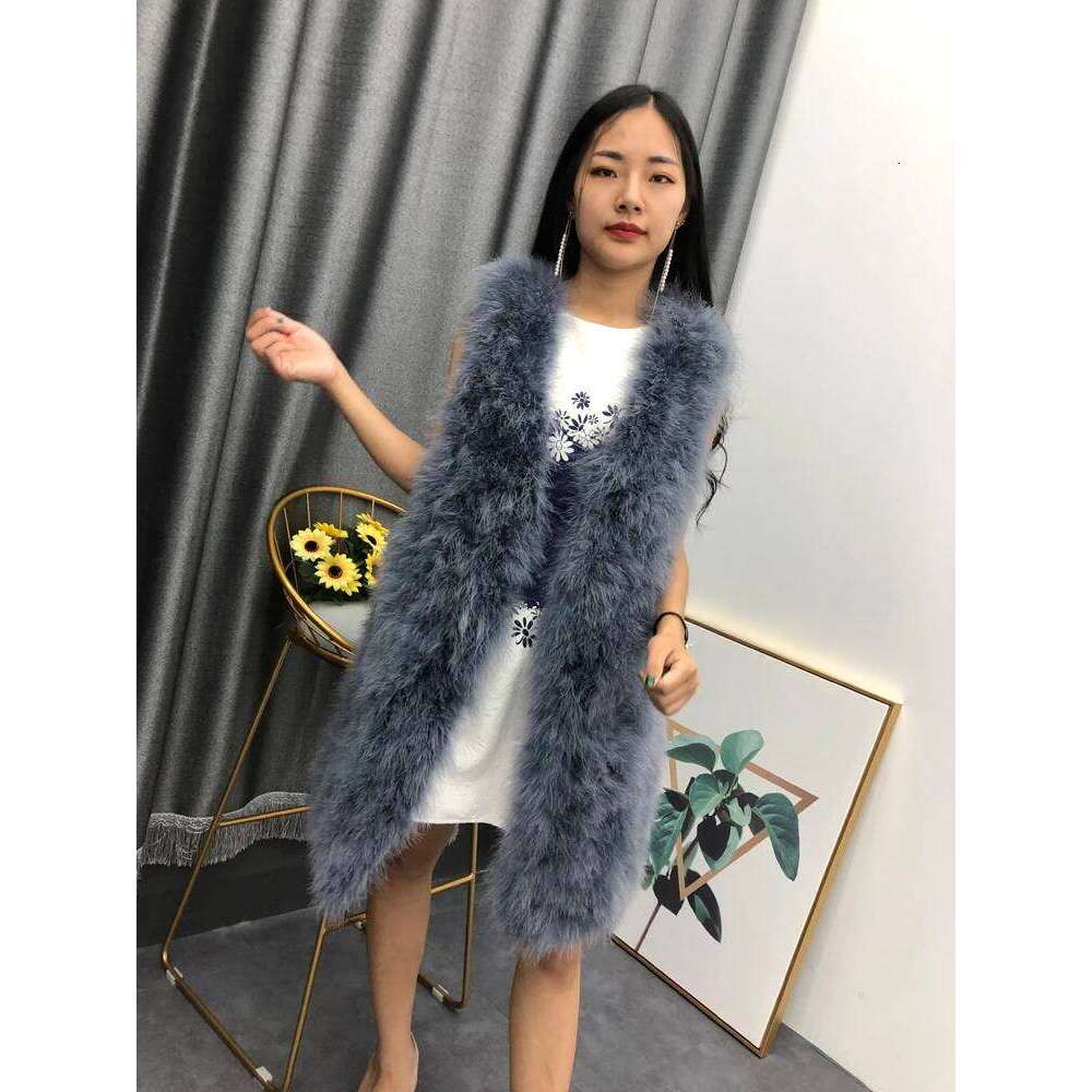 New real genuine natural ostrich Fur vest Women's fashion long Jacket gilet 90CM length custom any size