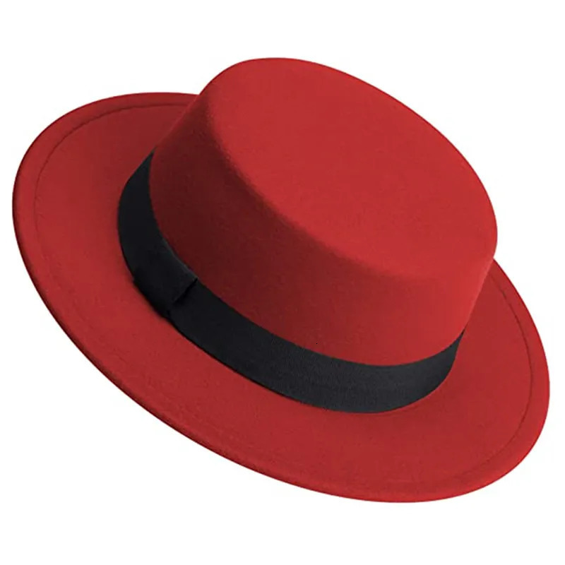 Classic Fedora Hat Flat Top Hat Felt Pork Pie Hat Wide Brim Church Derby Cap for Women and Men wool Jazz Panama hat wholesale 250605