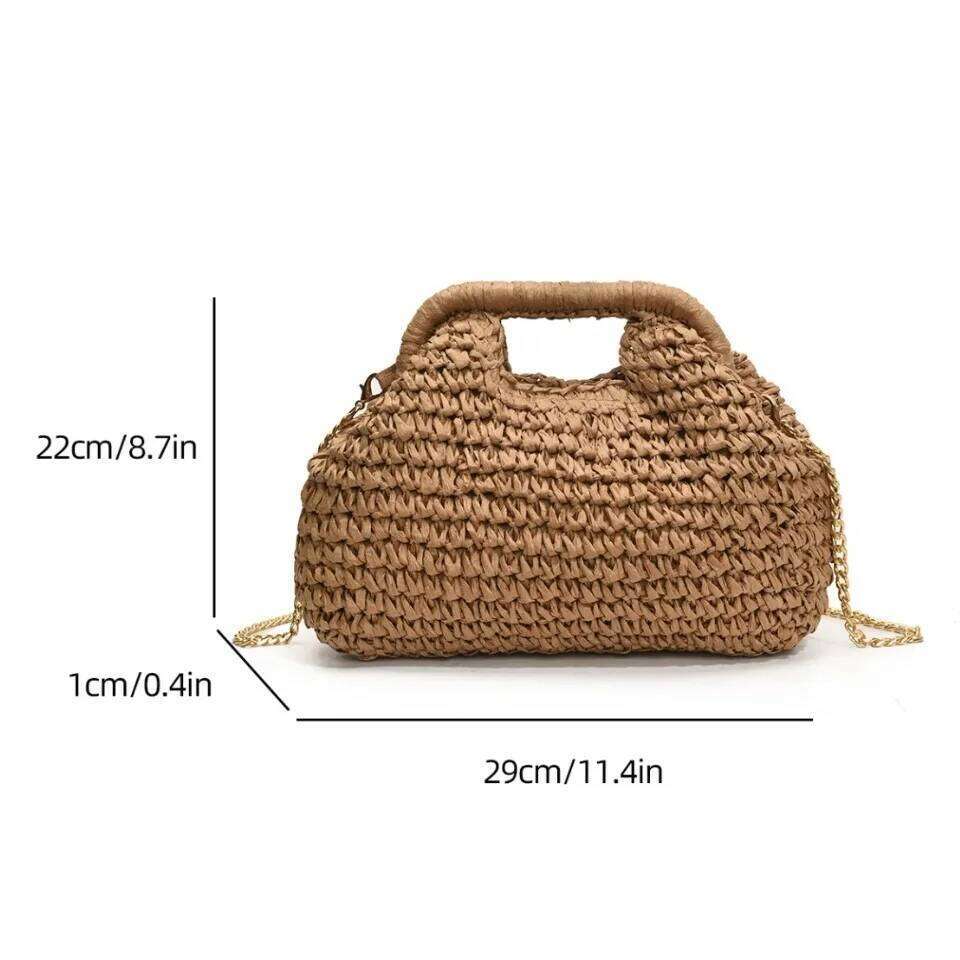 OLOEY Retro Woven Clutch Bags for Women 2025 Straw Shell Chain Handbag Messenger Ladies Holiday Beach Eco-friendly Crossbody Bag