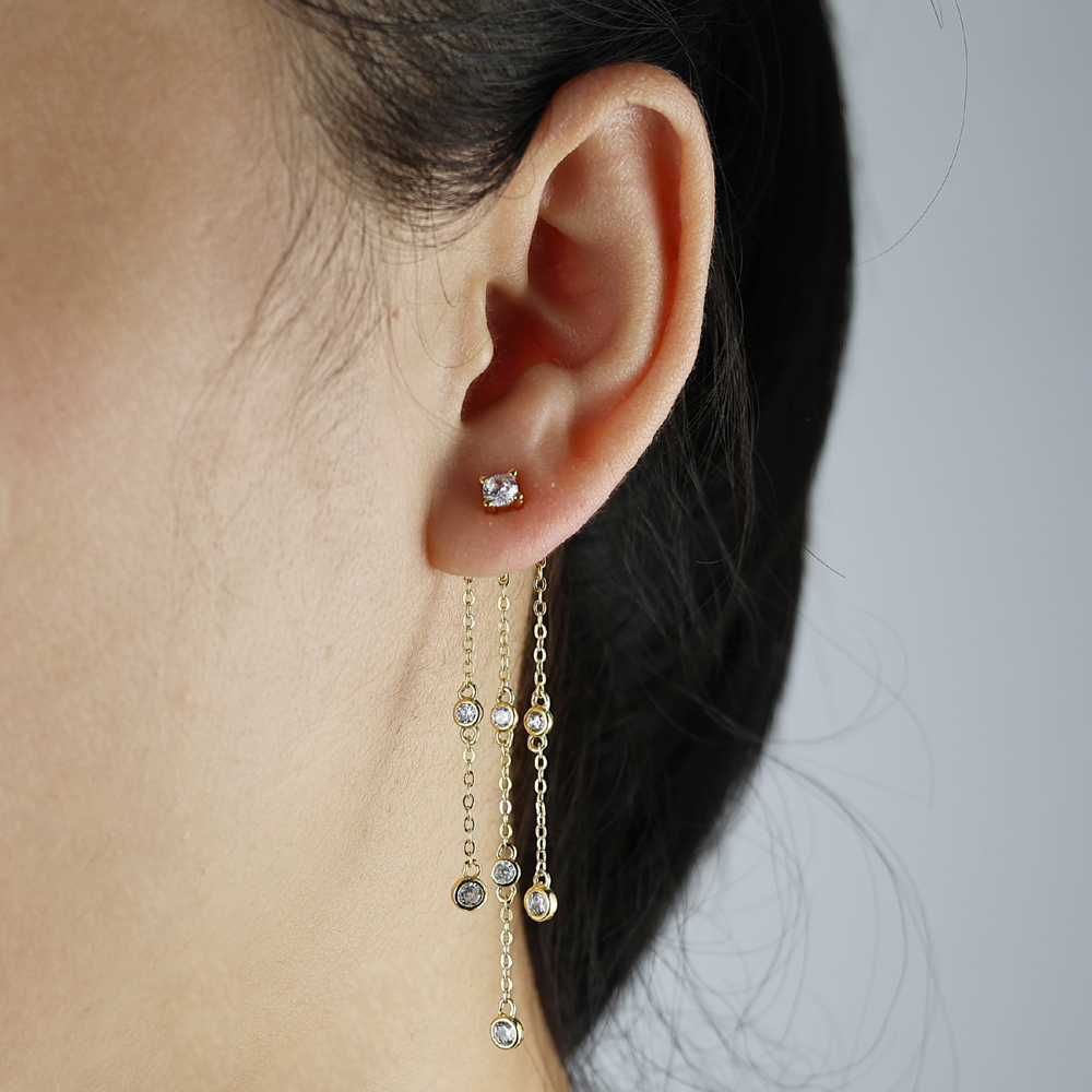 sdzstone 2025 NEW Design 925 Sterling Silver Micro Pave Zircon Tassel Chain Earrings for Women Pendant Ins Fine Jewelry