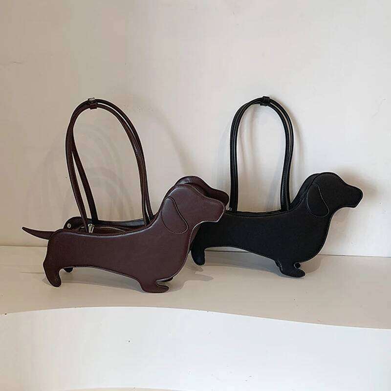Three-Dimensional Dachshund Shoulder PU Leather Retro Handbag Design Underarm For Women Trend Commut Bag