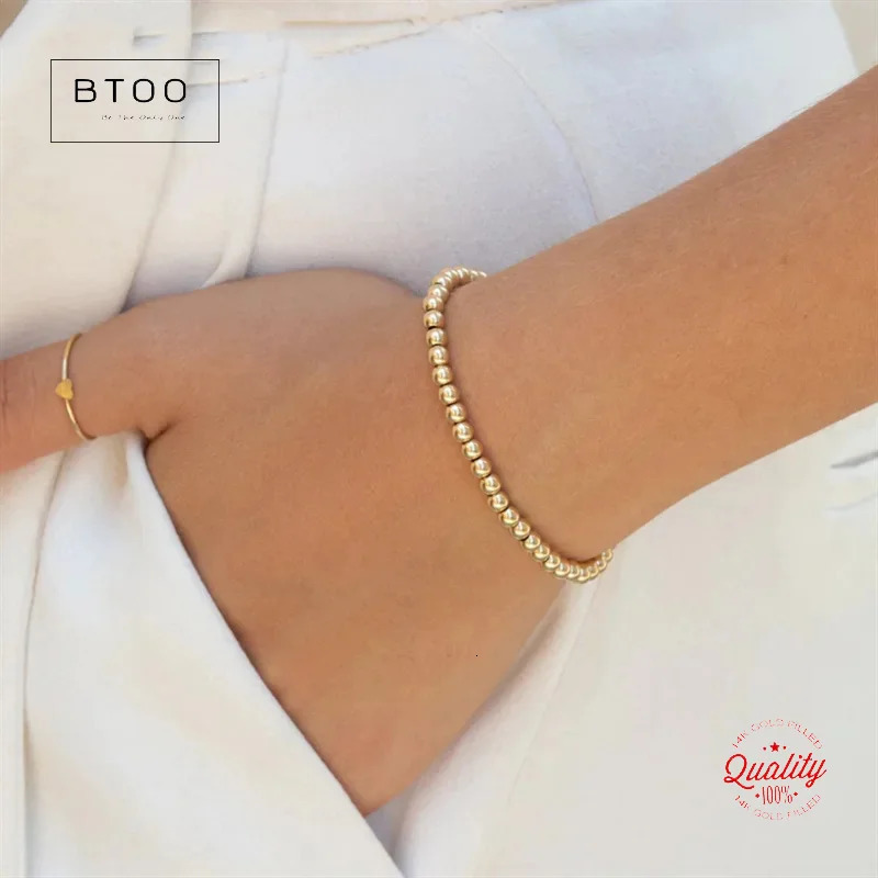 Real 14K Gold Filled Round Beads Bracelets Gold Filled Seamless Beads m 4mm 5mm 6mm Bracelets Vintage Boho Women Jewelry 250604