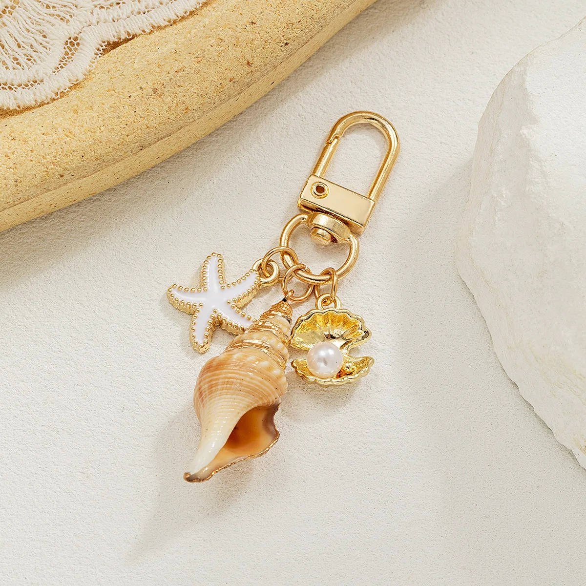 Women Bohemia Starfish Conch Keyrings Pearl Shell Tassel Pendant Exquisite Bag Key Ring Ornaments Seaside Souvenir Gifts 250605
