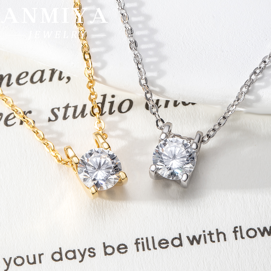 Delicate 925 Silver Jewelry Geometric Zircon Pendant Necklace with Link Chain Design for Fashion