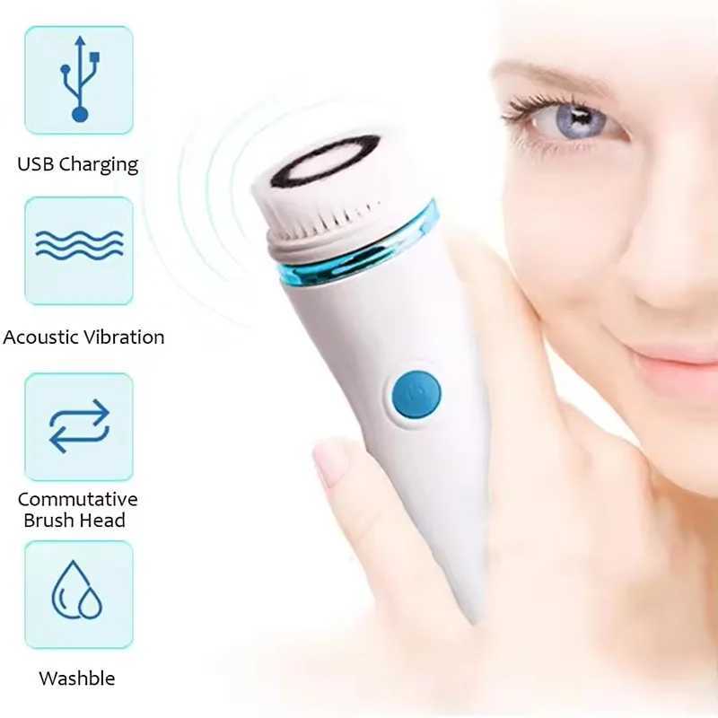 4 IN 1 Battery Version Facial Cleansing Brush Face Roller Massager Face Exfoliating Ultrasonic Washing Brush Cleanser Beauty Ski XJ250607