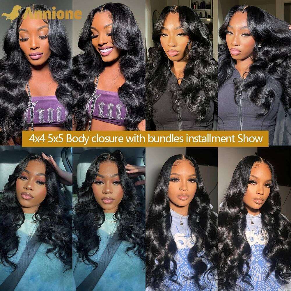 24 Inch Human With 4x4 Brazilian Body Wave Raw Hair Bundles And 5x5 HD Transparent Closure