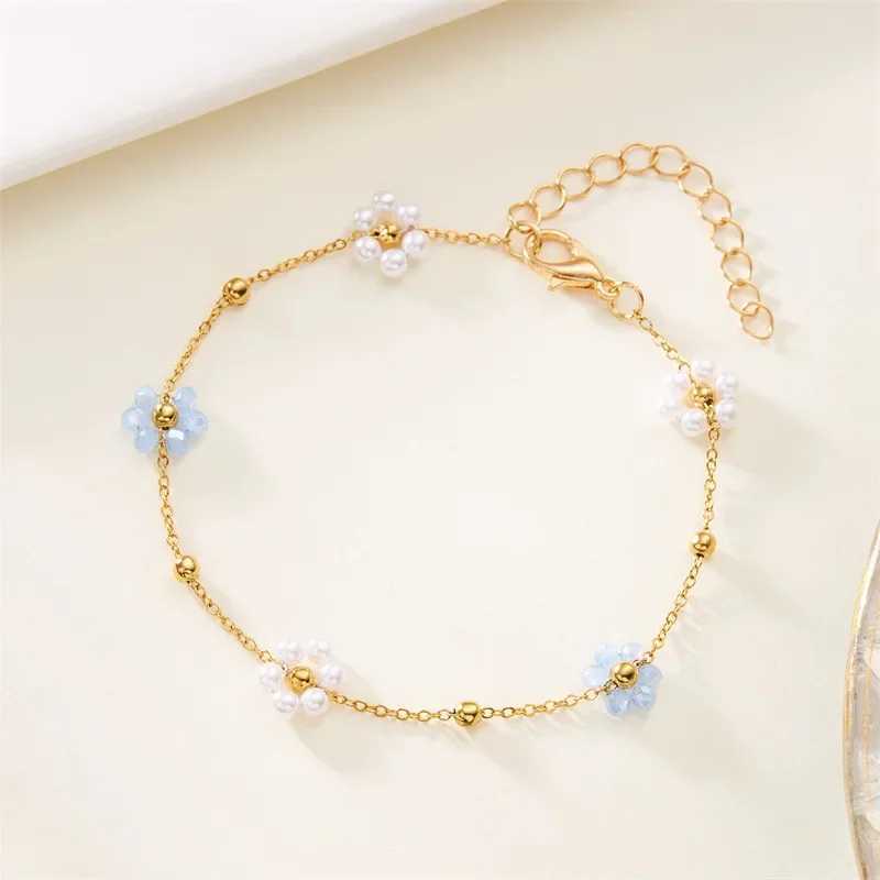 Sweet Cute Crystal Imitation Pearl Flower Bracelets for Women Fashion Gold Color Chain Charm Bracelet Necklace Jewelry XJ250604