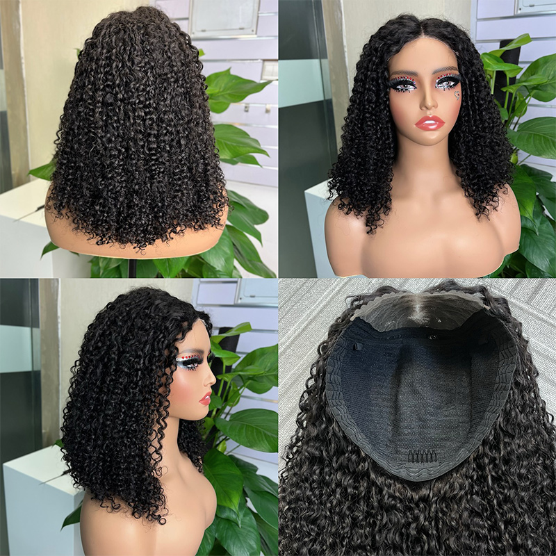 human hair 5x5 pixie cut wavy wig realistic natural black shade with luscious curls