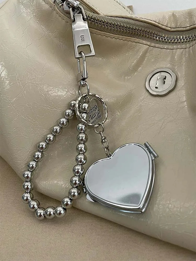 Metal Key Chain with Heart Shaped Mirror y2k Style Bag Pendant Sweet Cool Trendy Fashion Pendant 250605
