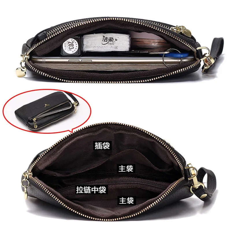 Genuine Leather Women Long Wallets Card Holder Clutch Bag Female Wrist bags Strap Solid Wallet ner Cowhide phone Purse 250605