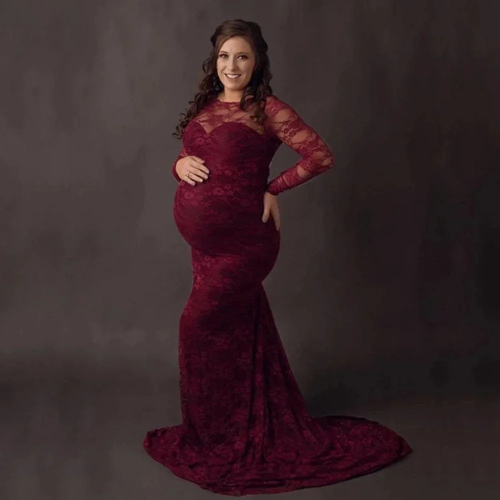 Lace Sexy Maternity Pography Dresses Boat Neck Pregnancy Shoot Dress With Long Train Women Maxi Maternity Gown Po Props 250530