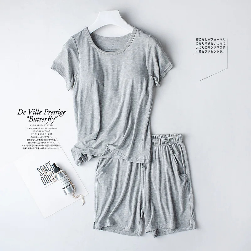 Modal Plus Size Sleepwear Womens Summer Pajamas Two-piece Set with Chest Pad Casual Home Clothes Pajamas Femme Nightwear Suit 250529