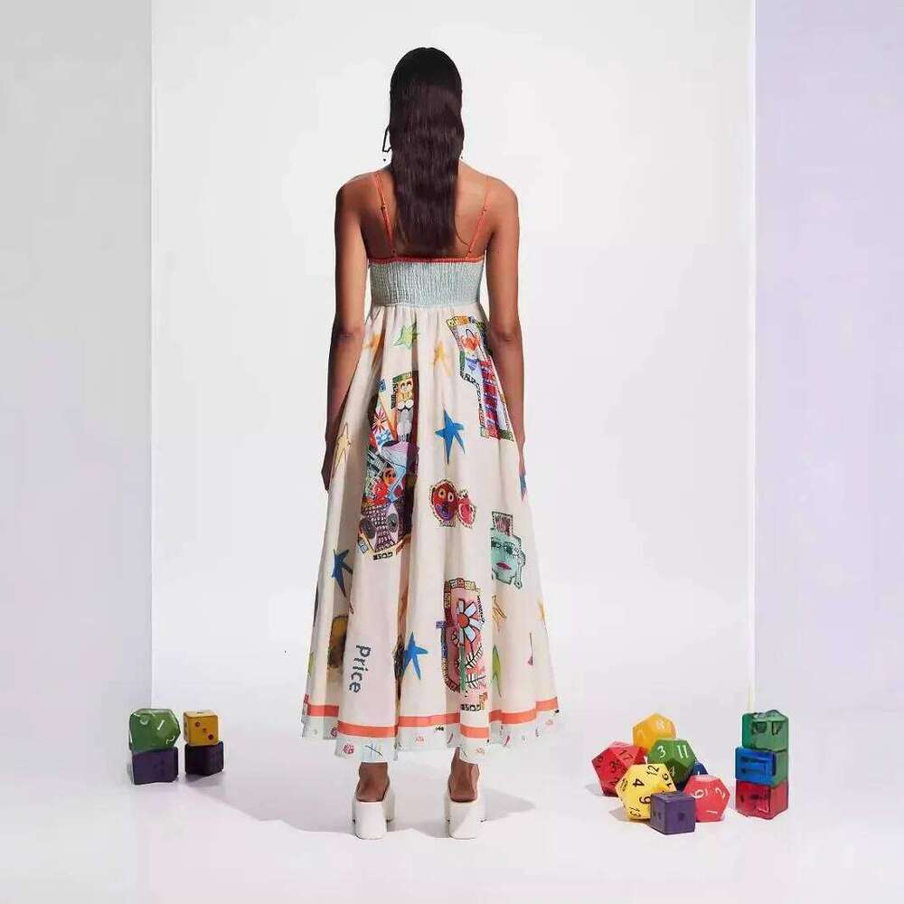 2024 New Women's Dress Sexytank Graffiti Cotton Linen Printing Large Splash Independent Station Direct Sales European American M