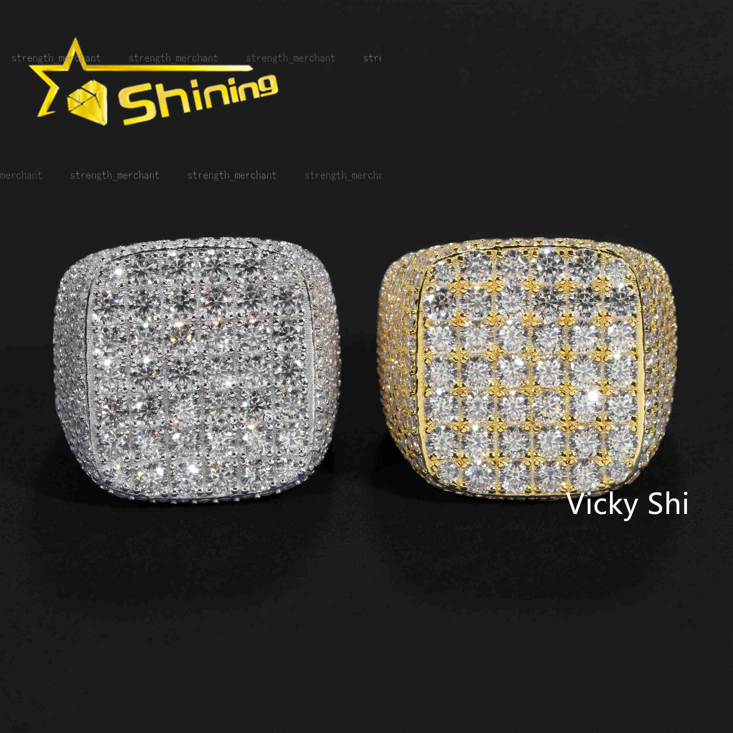 Hot Sell Luxury 925 Sterling Silver Fully Iced Out VVS Moissanite Ring Custom Hip Hop Moissanite Diamond Ring for Men