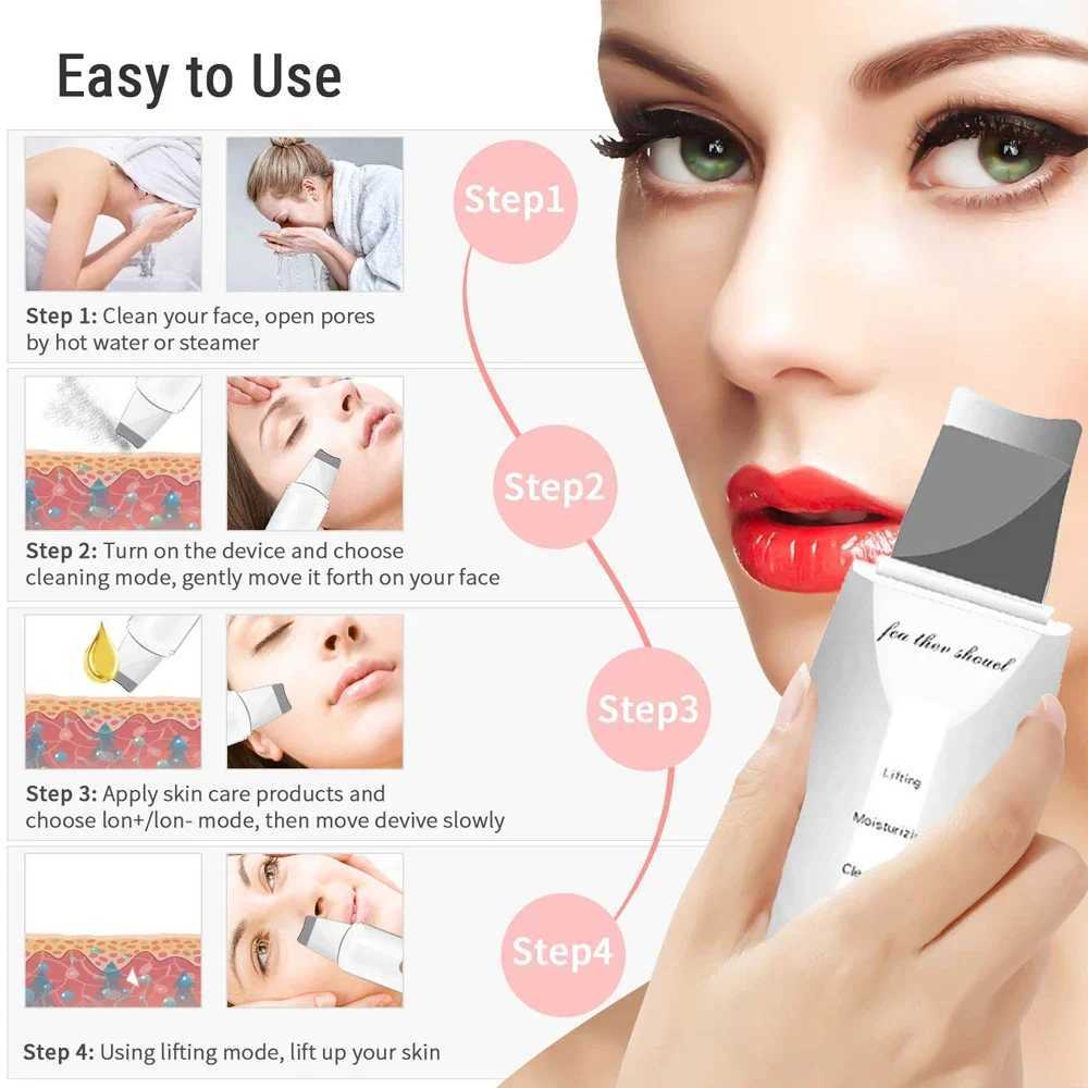 Electric Skin Scraper Peeling Blackhead Remover Ultrasonic Deep Face Cleaning Lifting Acne Pore Facial Spatula Shovel Cleanser XJ250607