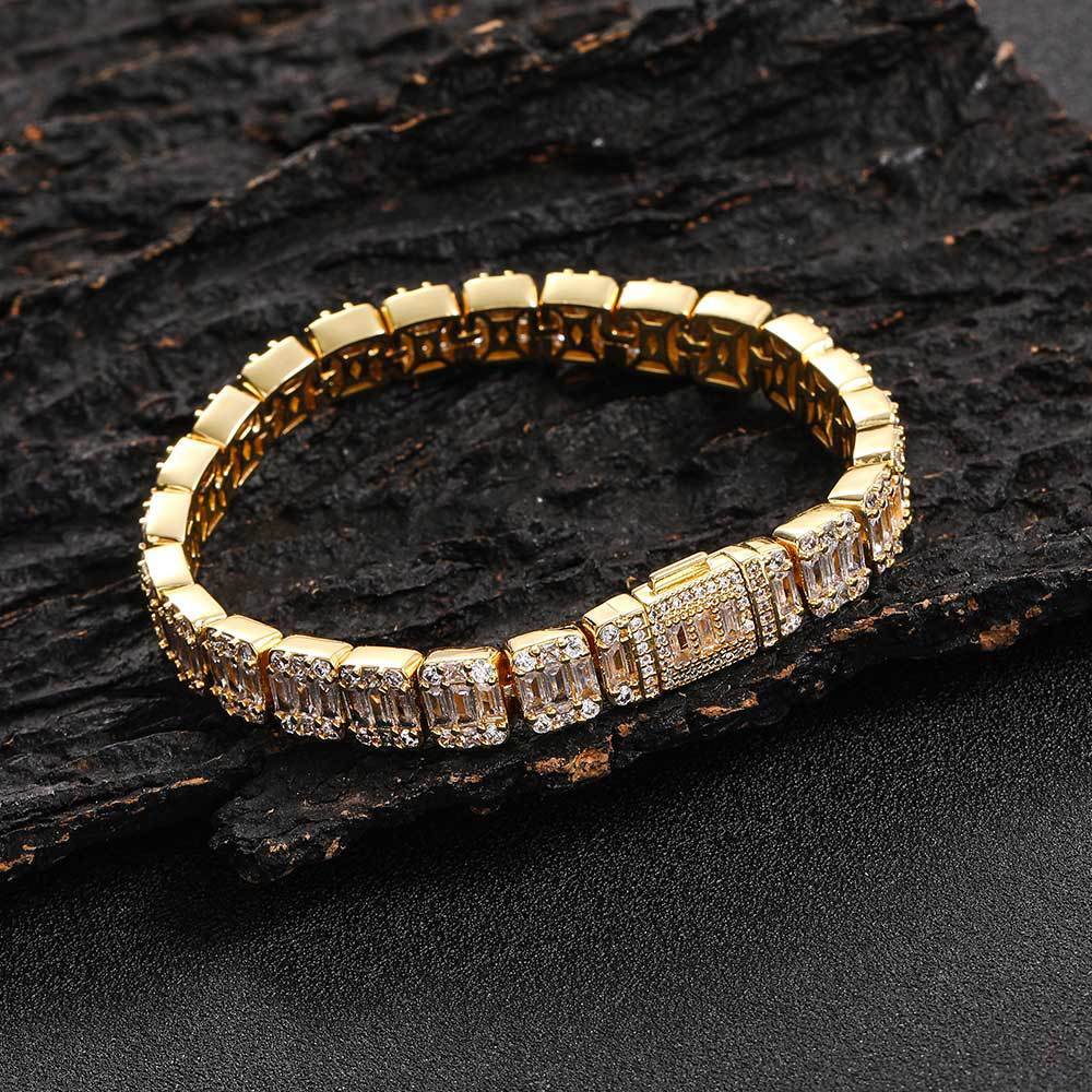 Jewelry 8mm flip buckle mixed with Moissanite rock candy chain hip-hop bracelet trendy personalized mens bracelet