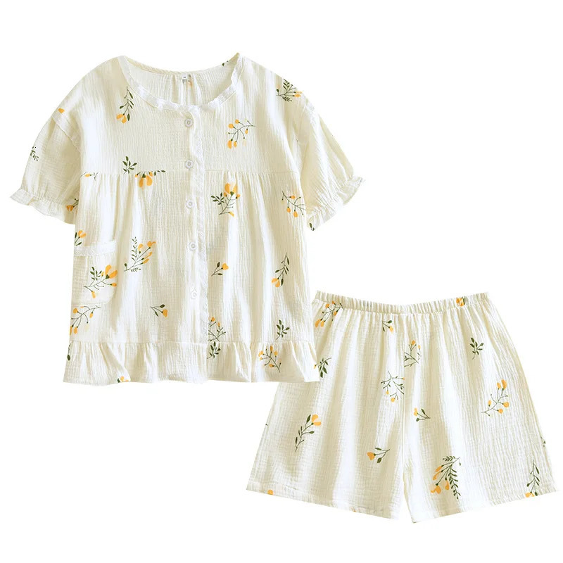 Wholesale Retail Japanese and Korean Pajamas Womens Summer Cotton Short Sleeve Shorts Large Size Sweet Loungewear 250529