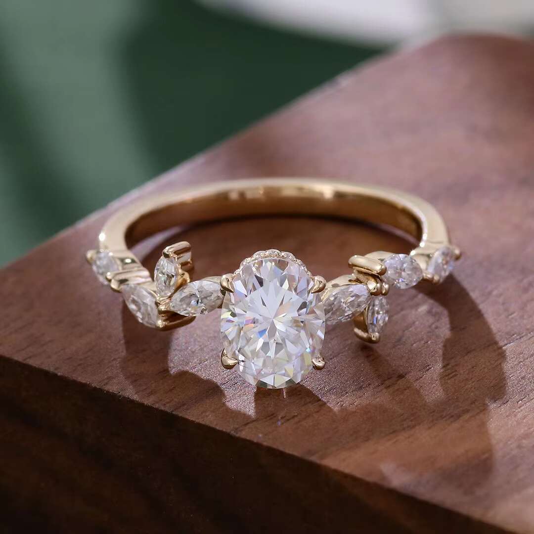 GRA High Quality 1.5 Oval Moissanite Ring Engagement Ring Womens Fine Jewelry 14k Yellow Gold