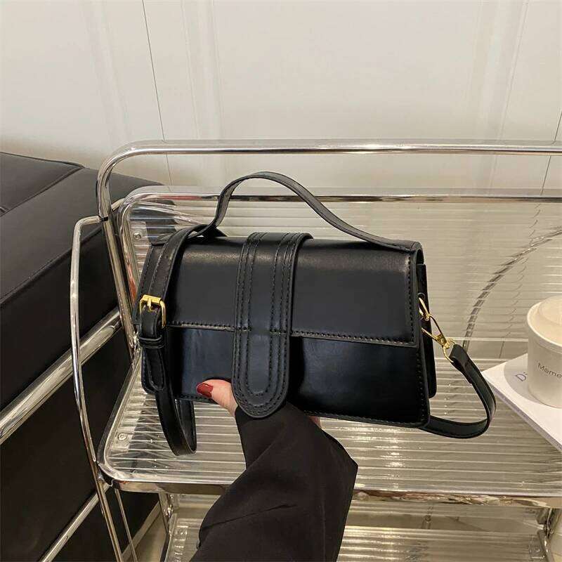 Stylish Ladys Leather Shoulder Tote - Designer Cross Body Purse Golden Trim Details