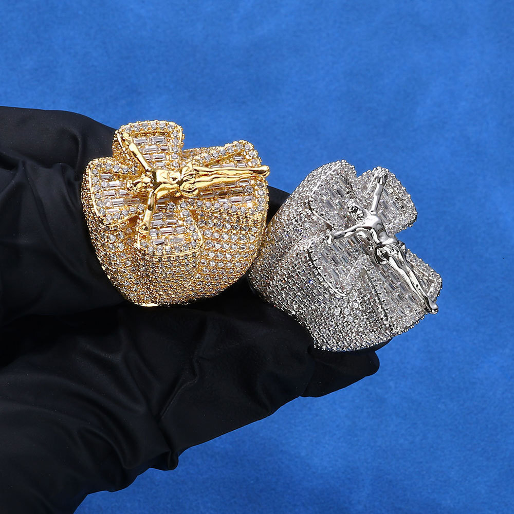 Cross Moissanite Ring Personality Trendy Mens Ring Hip Hop Jewelry Accessories moissanite