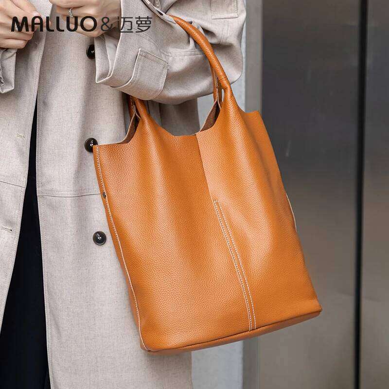 OLOEY Bucket Ladies Women Casual Genuine Cow Leather Shoulder Bags ladies Tote Handbags Big Shopper Bag for Female
