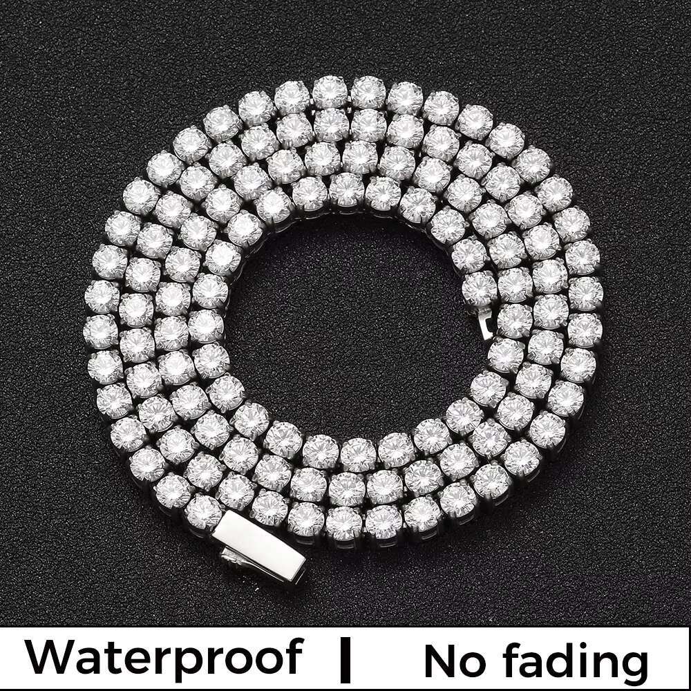 Hip Hop Jewelry 4mm Iced Out MoissaniteChain 18k Gold Plated Custom Stainless Steel Tennis Necklace