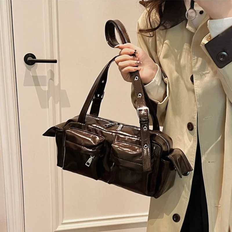 Shiny Multi-pocket Women Shoulder Bag Korean Niche Celebrity-style Motorcycle Bag Fiable And Versatile Designer New HandbagXJ250605