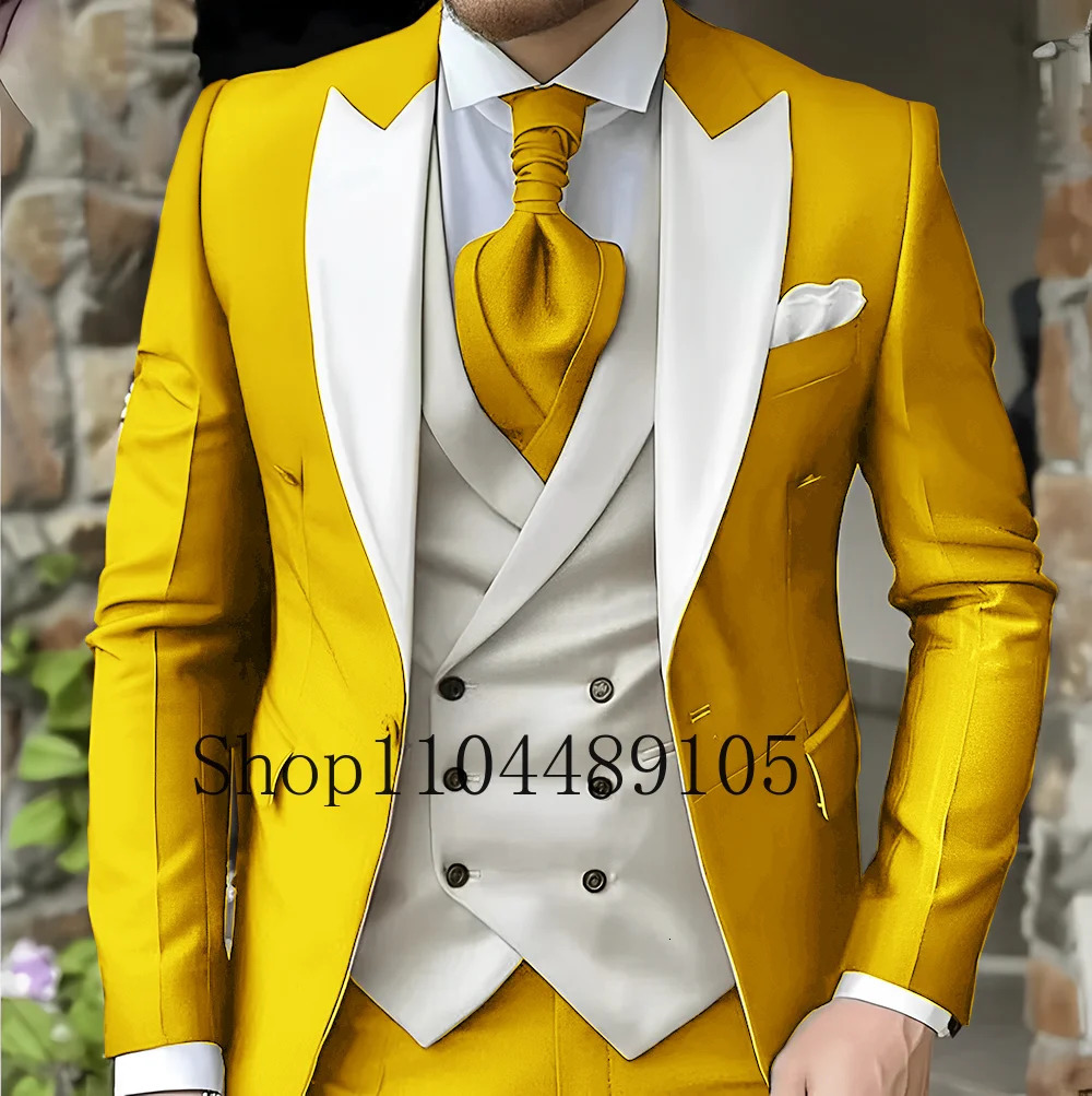 Mens Suit with Peak Lapel for Wedding Fashion Suits Tailored Three-piece Suit Pointed Collar 3 Pieces Blazer Vest and Pants Set 250530