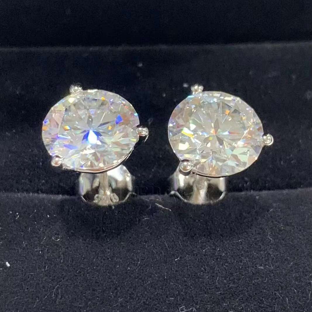 3 Prongs D VVS Moissanite Stud Earrings Pass Diamonds Tester S925 Women Engagement Wedding Jewelry