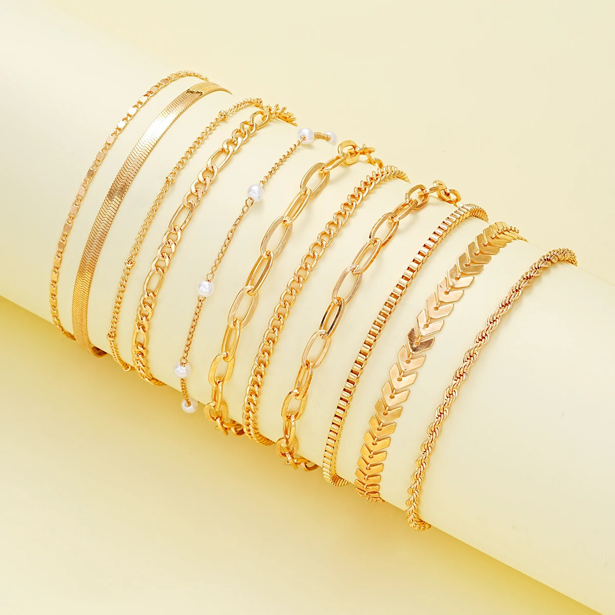 11 Pcs Boho Multi Layer Anklets Set For Women Vintage Simple Summer Gold Color Pearl Chain On Leg Beach Foot Jewelry Gifts 2024 250528