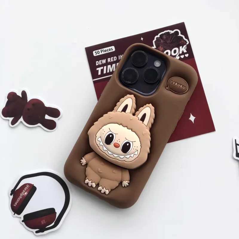3D Labubu Cute Phone Case For iPhone 16 15 14 Plus 13 12 Pro Max 11 Kawaii Grip Tok Holder Cartoon Soft Silicone Cover Gift X2506051