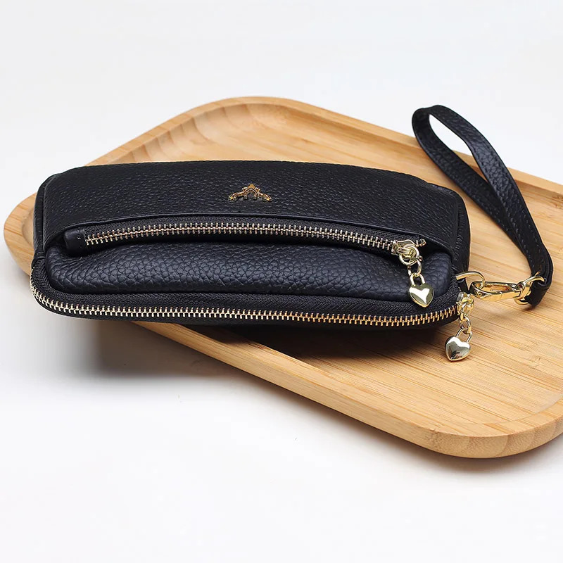 Genuine Leather Women Long Wallets Card Holder Clutch Bag Female Wrist bags Strap Solid Wallet ner Cowhide phone Purse 250605