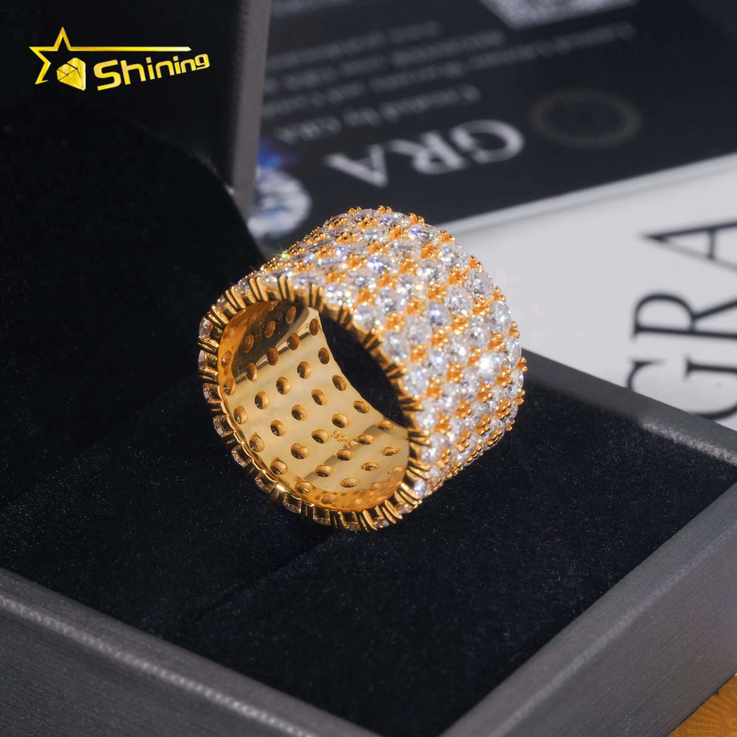 Fine Jewelry GRA 14K 18K Gold Plated Solid 925 Sterling Silver Iced Out Diamond Moissanite Fully Iced 5 Rows Eternity Band Ring