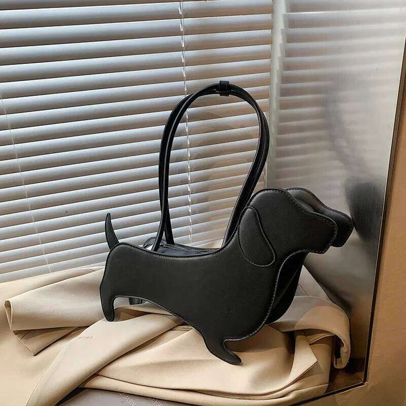 Three-Dimensional Dachshund Shoulder PU Leather Retro Handbag Design Underarm For Women Trend Commut Bag