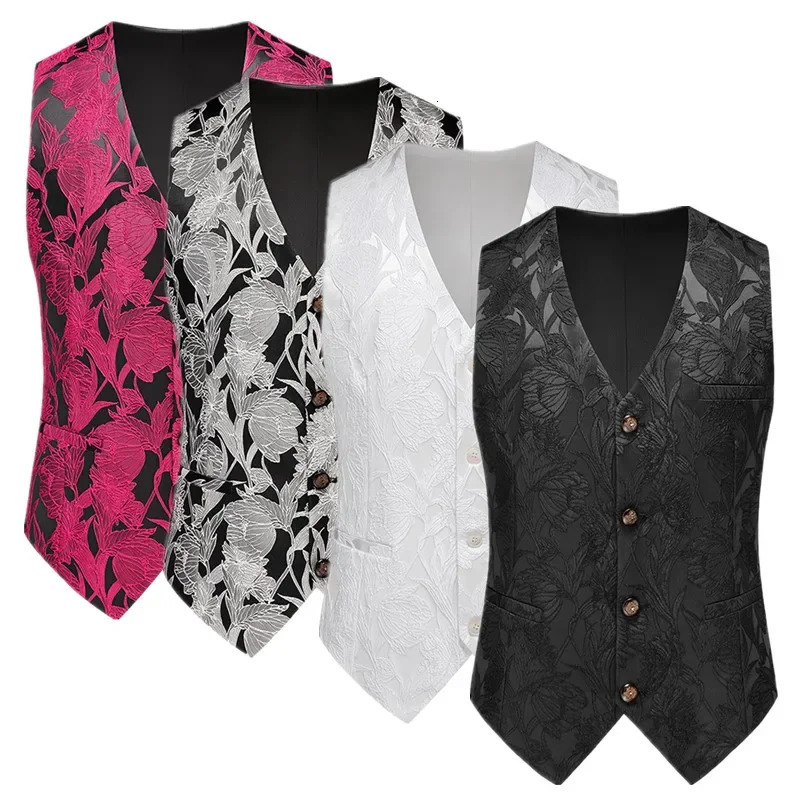 Men Jacquard Suit Vest Black White Grey 2024 Gentleman Wedding Prom Party Dress Tops 250605Z