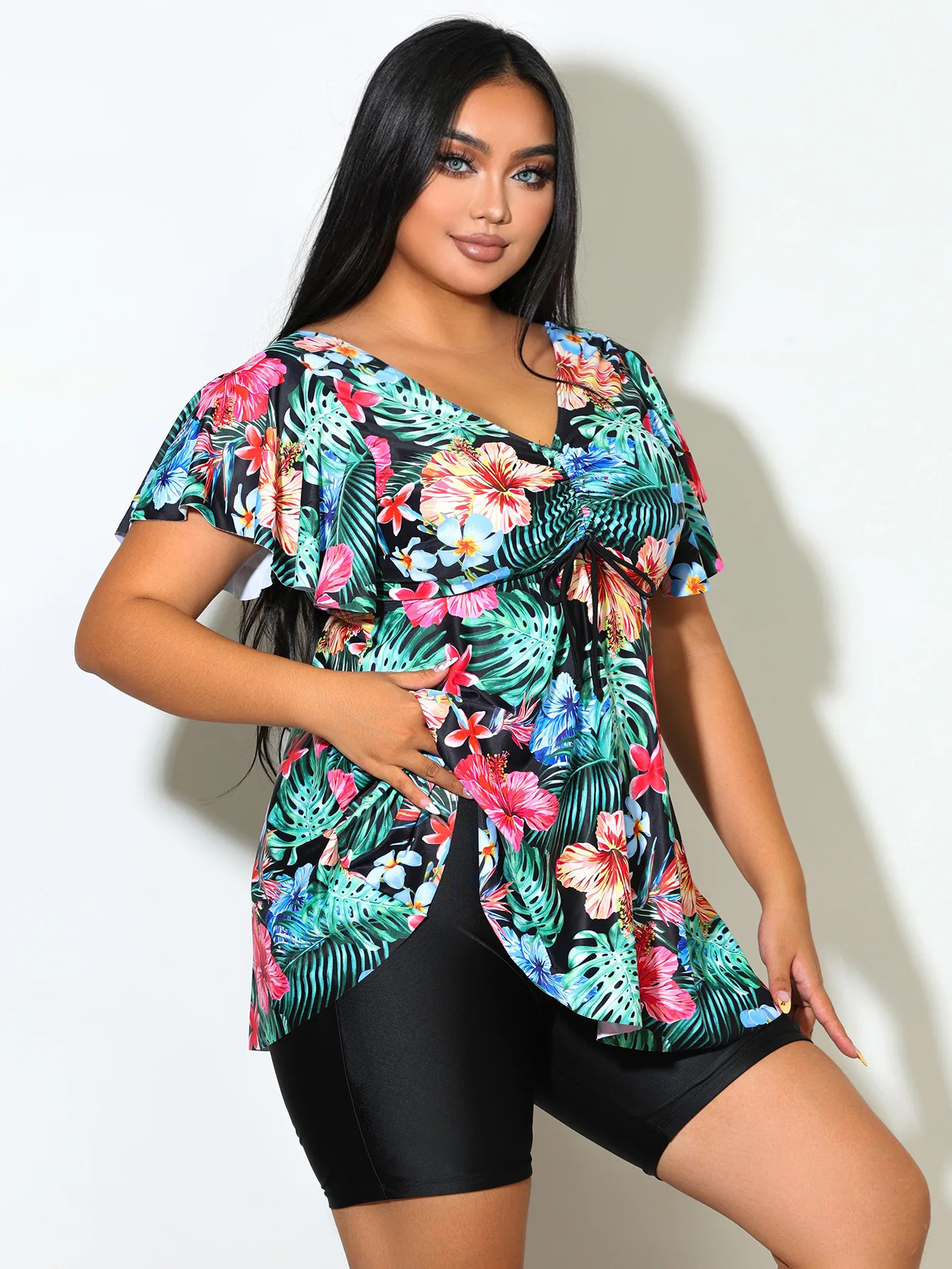 Plus Size Two Piece Tankini Swimsuits For Women Printed Swim Top High Waist Shorts Tummy Control Bathing Suits 250603