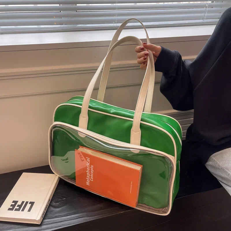 Spring Fashion Shopper Transparent Leather Travel Bags for Women Large Capacity Men Sport Waterproof Voyage Shoulder Bag 250530