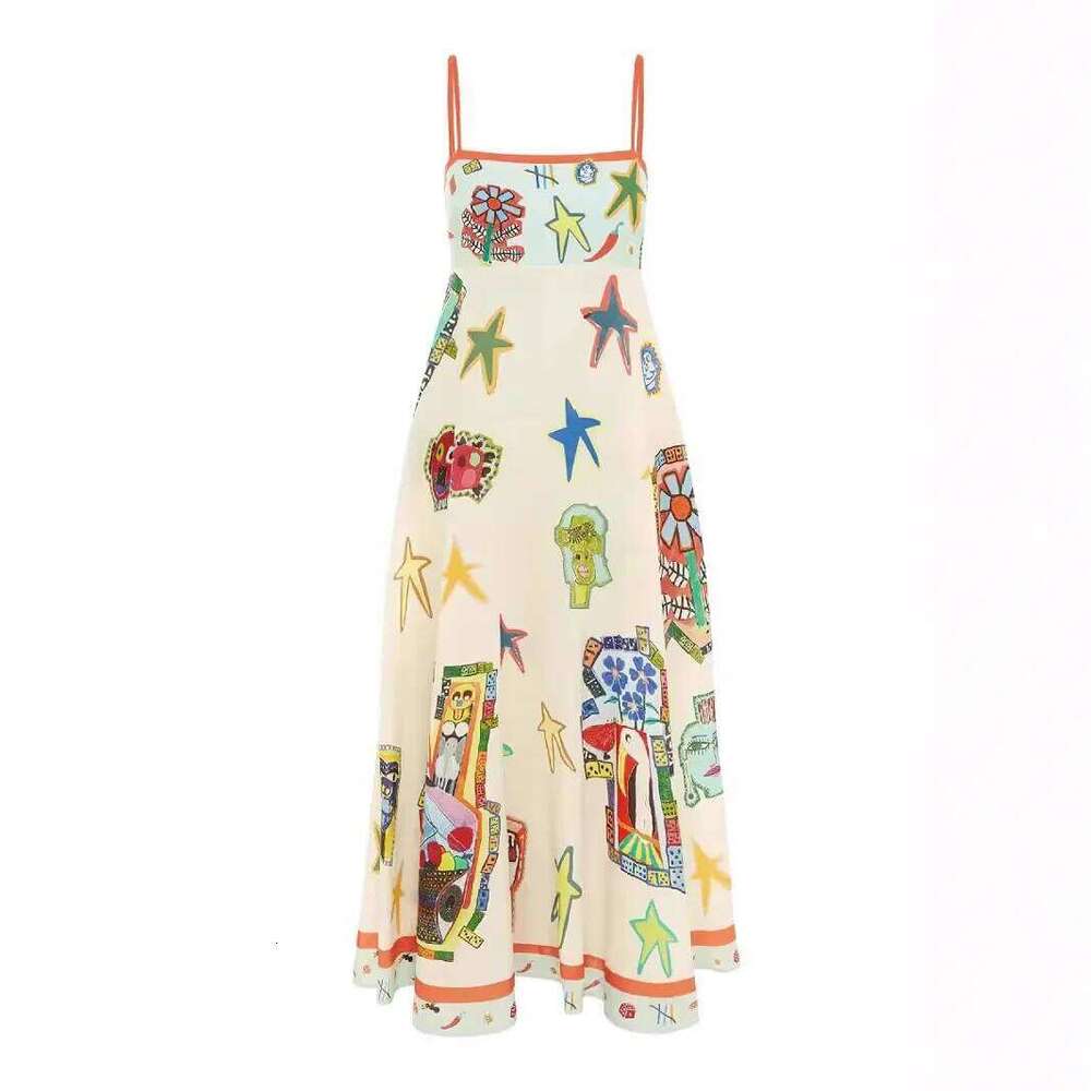 2024 New Women's Dress Sexytank Graffiti Cotton Linen Printing Large Splash Independent Station Direct Sales European American M